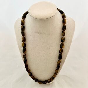 Vintage Tiger’s Eye Agate Necklace Hand Beaded Gemstone Strand Boho Chic